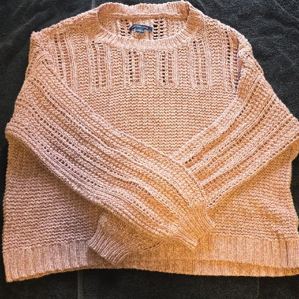 AMERICAN EAGLE Cozy Pink Knit Crop Sweater